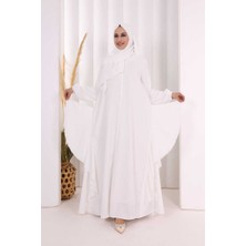 Bym Fashion Umre Yan Fırfır Detaylı Ferace Şal Hediye 7057 Ekru