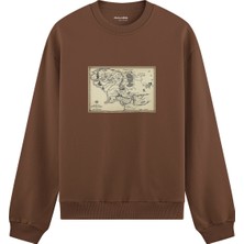 The Lucid Lab Yüzüklerin Efendisi Orta Dünya Haritası - Lord Of The Rings Oversize Sweatshirt - Kahverengi