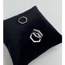 Altıgen Gümüş Erkek Küpe