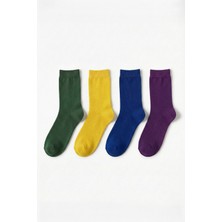 Buluş Organic 4'lü Canlı Renkli Organik Penye Pamuk Kadın Soket Çorap