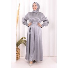 Bym Fashion Broşlu Abaya Takım Şal Hediye   7055 Gri