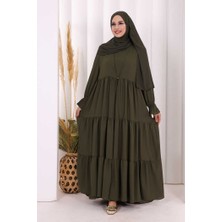 Bym Fashion Kol Lastikli Kat Görünümlü Abayalı Elbise Takım 3859 Haki