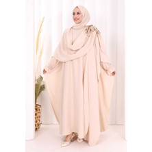 Bym Fashion Pamuk Çiçek Detaylı Elbise Abaya Şal Hediye  8009 Taş