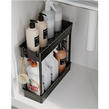 Velora Çok Amaçlı 2 Katlı Evye Altı Düzenleyicisi Askılı Banyo Düzenleyici Kaydırmaz Tabanlı Siyah