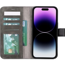 Gp Iguana Apple iPhone 15 Pro Max Uyumlu Deri Cüzdanlı Kılıf Mwwn VS4EF Gri