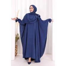 Bym Fashion Pamuk Çiçek Detaylı Elbise Abaya Şal Hediye  8009 Lacivert