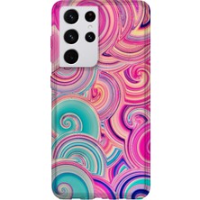 Lelia Samsung Galaxy S21 Ultra Uyumlu Baskılı Şeffaf Telefon Kılıfı | Koleksiyon: Colorwave Flux