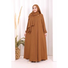 Bym Fashion Düğme Detaylı Şallı Ferace 7058 Kahverengi