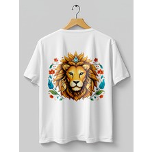 Base Art Tasarım Tişört Aslan Burcu Oversize Unisex