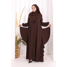 Bym Fashion Umre Yan Fırfır Detaylı Ferace Şal Hediye 7057 Kahverengi