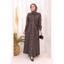 Bym Fashion Kot Elbise 7061 Kahverengi