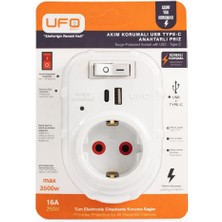 Velora Yeni Tekli Akım Korumalı 5V 2,4A USB ve Type-C ile Hızlı Şarj, Anahtarlı Topraklı Priz, Sürekli Koruma, 16A 250V, Max 3500W Aşırı Yük Koruması