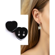 Gümüş Kalp Kutulu Kelebek Tasarım Kadın Küpe Öğretmenler Günü Hediye