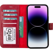 Gp Iguana Apple iPhone 15 Plus Uyumlu Deri Cüzdanlı Kılıf Mwwn V4EF Kırmızı