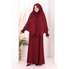 Bym Fashion Peçeli Cilbab Model Elbise 6063 Bordo