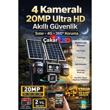 IDS 4 Kamera 20MP Ultrahd Güneş Enerjili Sim Kartlı Güçlü Batarya Zoom Güvenlik Kamerası Sd Kart Hediye