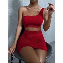 Beruflic Kadın Tek Omuz Kesim Detaylı Büzgülü Fantezi Elbise 5078