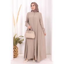 Bym Fashion Hac Umre Elbise Boydan Düğmeli 7053 Vizon