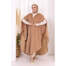 Bym Fashion Foks Kumaş Kapşonlu Panço 70130 Vizon