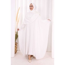 Bym Fashion Pamuk Çiçek Detaylı Elbise Abaya Şal Hediye  8009 Ekru