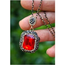 Stoneage RF03770 Kırmızı Kristal Taşlı El Yapımı Kadın Kolye ve Zincir