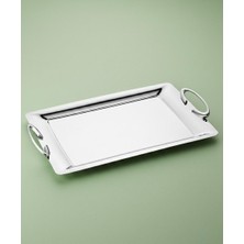 Arsel Heybeli Sade Platin Kulplu Çay Tepsisi Premium 304 Paslanmaz Çelik 18/10 Cr-Ni