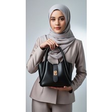 TrendyX Mini Kilitli El ve Omuz Çantası -Siyah - Suni Deri