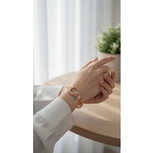 TrendyX Zirkon Taşlı Nazar Boncuklu Çeyrek Takılan Kelepçe - Çelik