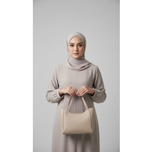 TrendyX Büyük Boy Kol Çantası - Bej - Suni Deri