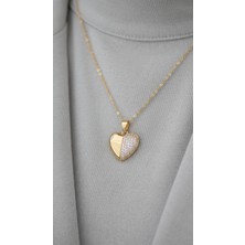 TrendyX Kalpli Zirkon Taş Kolye - Çelik