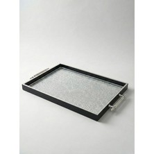 Faralya Home Dekoratif Simli Gümüş Tepsi 45X28X3 cm Sunum Tepsi