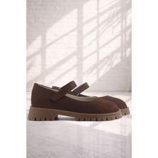 Rakerplus Doğal Gerçek Deri Kahverengi Kız Çocuk Babet Ayakkabı