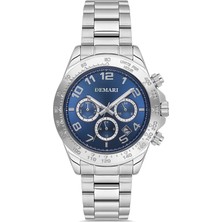 DEMARİ Demari Erkek Kol Saati Quartz Mekanizma Multifunction Gümüş Çelik Kordon Mavi Kadran Tachymeter Bezel – DM-00108G-A3