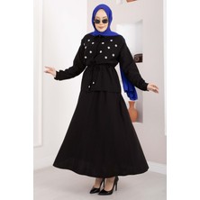 Ns Taş İşlemeli Beli Tünelli Etekli Takım Siyah