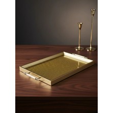 Dekoratif Simli Mat Gold 45X28X3 cm Lüx Sunum Tepsisi