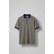 Abluka Online Erkek Regular Fit Çizgili Polo Yaka Örme T-Shirt Lacivert