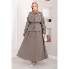 Ns Taş İşlemeli Beli Tünelli Etekli Takım Vizon