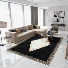 Decomarie Siyah Zeminli Toscana Halı Halı – Kaymaz Tabanlı Premium Tasarım