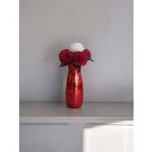 Işıltı Home Desing Aynalı  Uzun Cam   Vazo Kırmızı