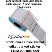 Toptantek Barkod Etiket Sticker 50X30 mm Lamine Termal Etiket 1 Rulo 200 Adettir.