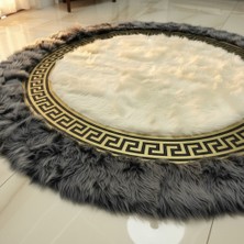 Decomarie Krem Merkezli Koyu Gri Zeminli Altın Çerçeveli Yuvarlak Toskana Halı