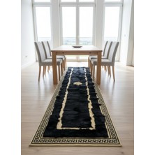 Decomarie Toskana Siyah Doğal Kürk Runner Halı – El Yapımı Lüks Koridor Tasarımı