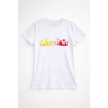 Markapia Kadın %100 Pamuk Renkli Antalya Baskılı Beyaz T-Shirt