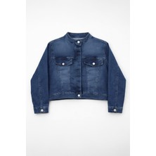 Markapia Kadın Düğmeli Likralı Günlük Açık Mavi Jean Ceket