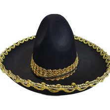 Subutu Altın Renk Şeritli Meksika Mariachi Latin Şapkası 55 cm Çuk