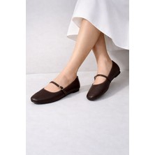 Redtan Kadın Babet Acı Kahve Bantlı Kemerli Hafif Rahat Şık Iş Ofis Günlük Ayakkabı