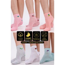 Desing Socks Premium Pamuklu Yumuşak ve Kokulu 6\'lı Meyve Desenli Bilek Kadın Çorap Seti - Nefes Alan Yapı