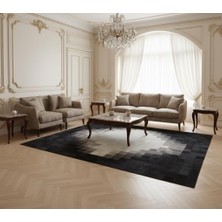 Decomarie Gri, Beyaz ve Siyah Tonlu Dana Derisi Patchwork Halı