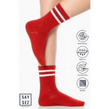 Saysez Bambu Unisex Tenis Kolej Çizgili Lacivert Premium Dikişsiz Soket Çorap