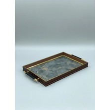 Faralya Home Dekoratif Kumaş Desenli Lüx Tepsi 49X30X4 cm Sunum Tepsisi